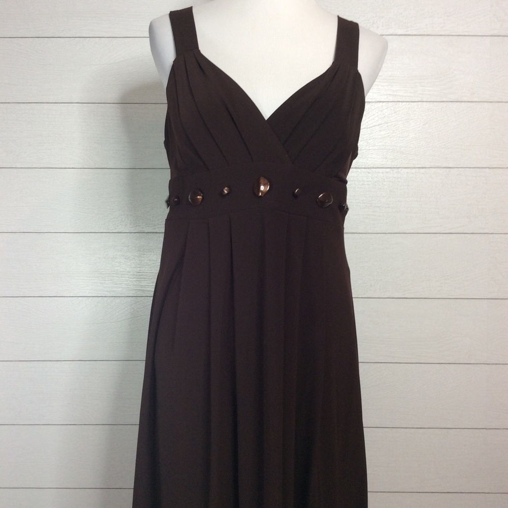 Brown Embellished Fit and Flare Strappy Dress